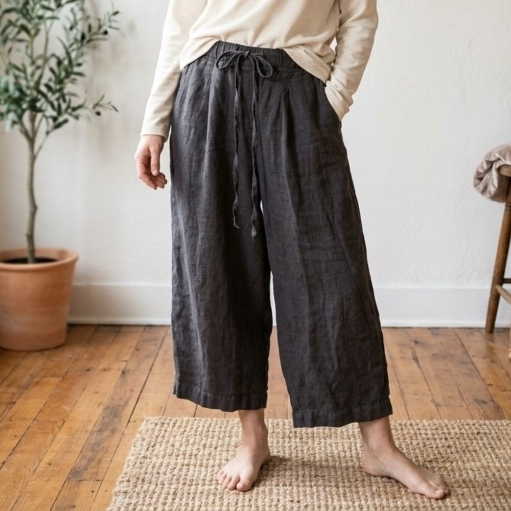 Velvet Womens Pants Small Charcoal Grey Linen Drawstring Harem Lagenlook